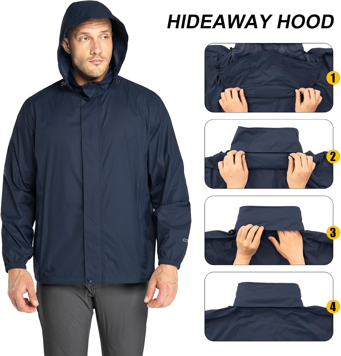 Detalle de 33,000ft Regenjacke Herren – Leicht, Wasserdicht und Packbar mit Kapuze