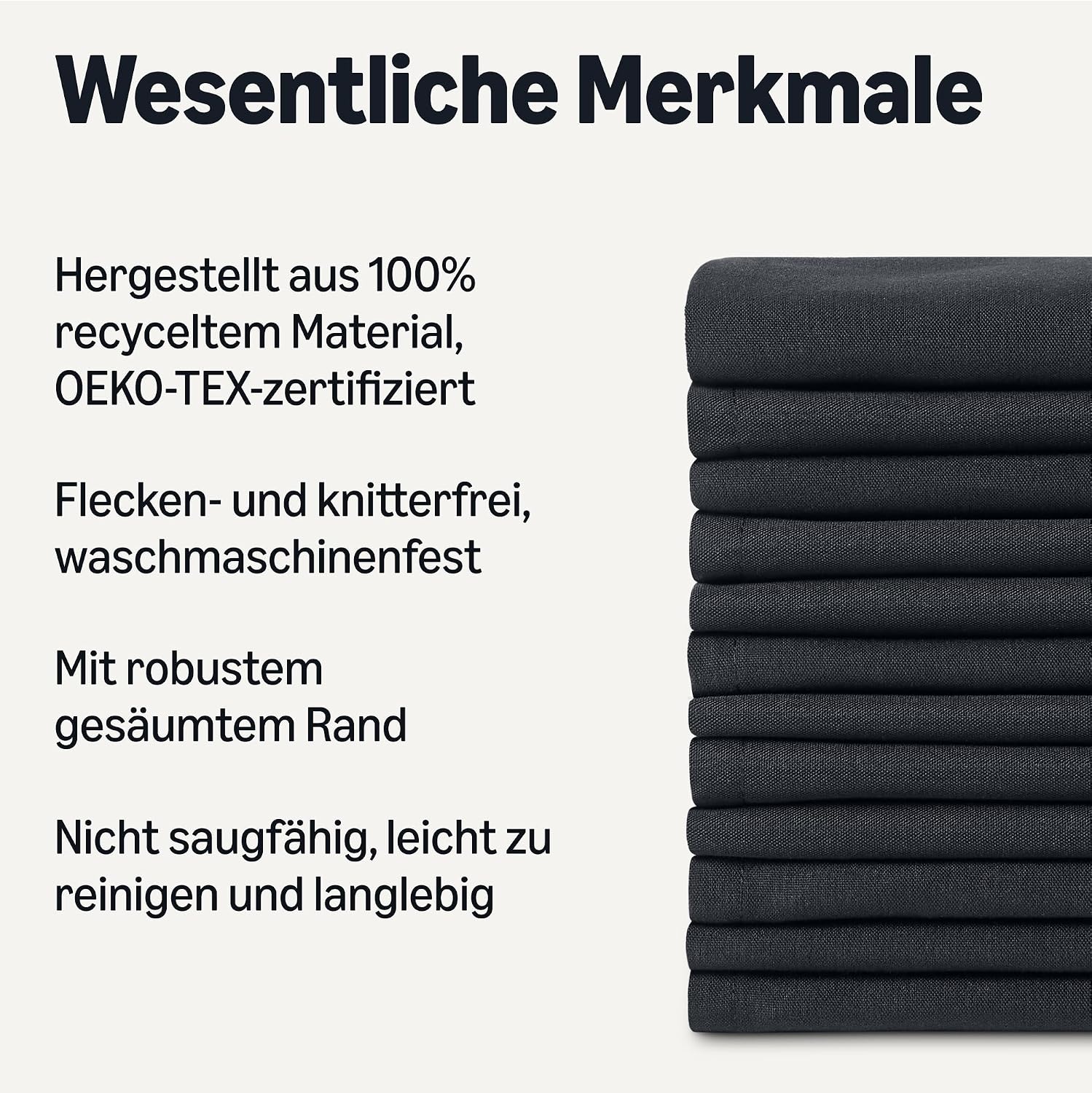 Detalle 2 de Amazon Basics Wiederverwendbare schmutzabweisende Stoffservietten, 12er-Pack, 43 x 43 cm, Schwarz