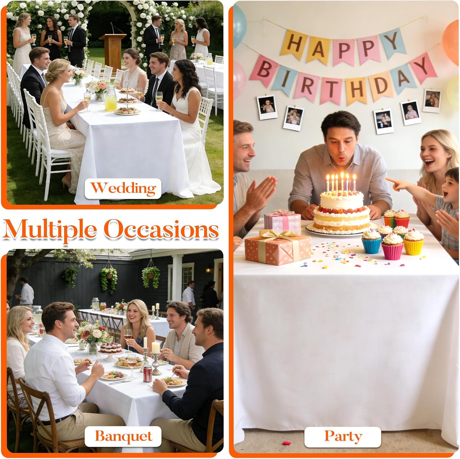 Thumbnail 6 de Dexbriz 10 Pack White Rectangle Table Cloths 90 x 132 Inches for 6 Foot Tables