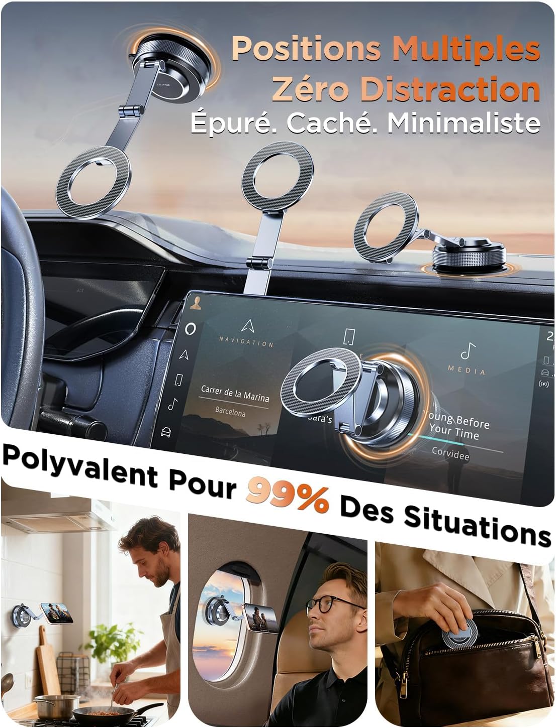 Detalle de MSXTTLY Vmag-S3 2026 magnetische autohouder met dubbele arm en zuignap