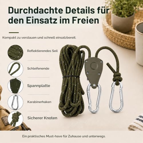 Detalle 2 de Creechwa Reflektierende Abspannseile mit Spannen für Sonnensegel – 4 m lang