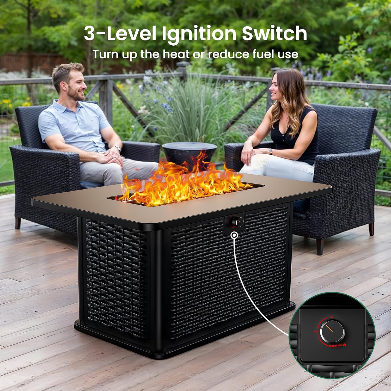 Detalle 2 de Ciays CIFPT52B-43-US Rectangular Propane Fire Pit Table, 60,000 BTU