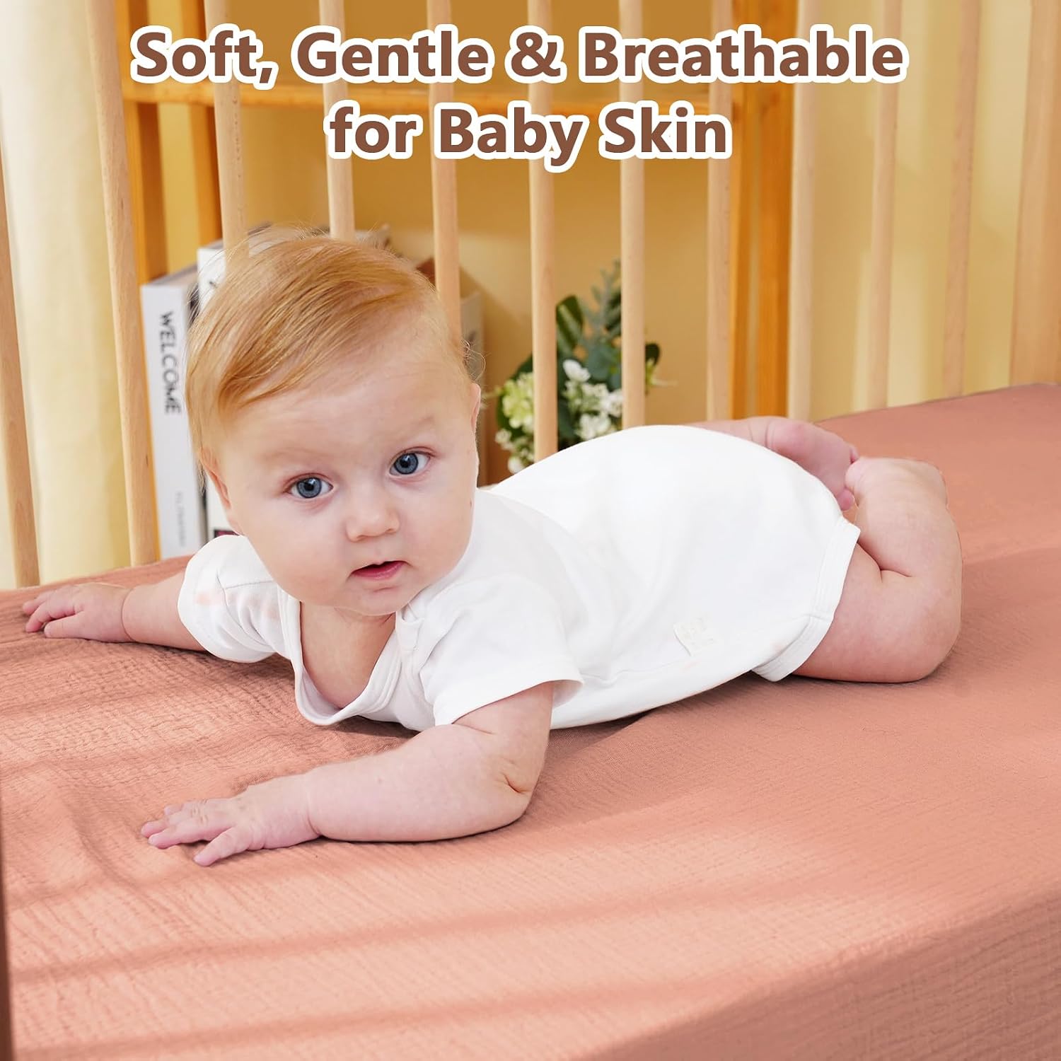 Detalle de Kewlife gift chuangli_ca Muslin Crib Sheet, 100% Cotton, Terracotta