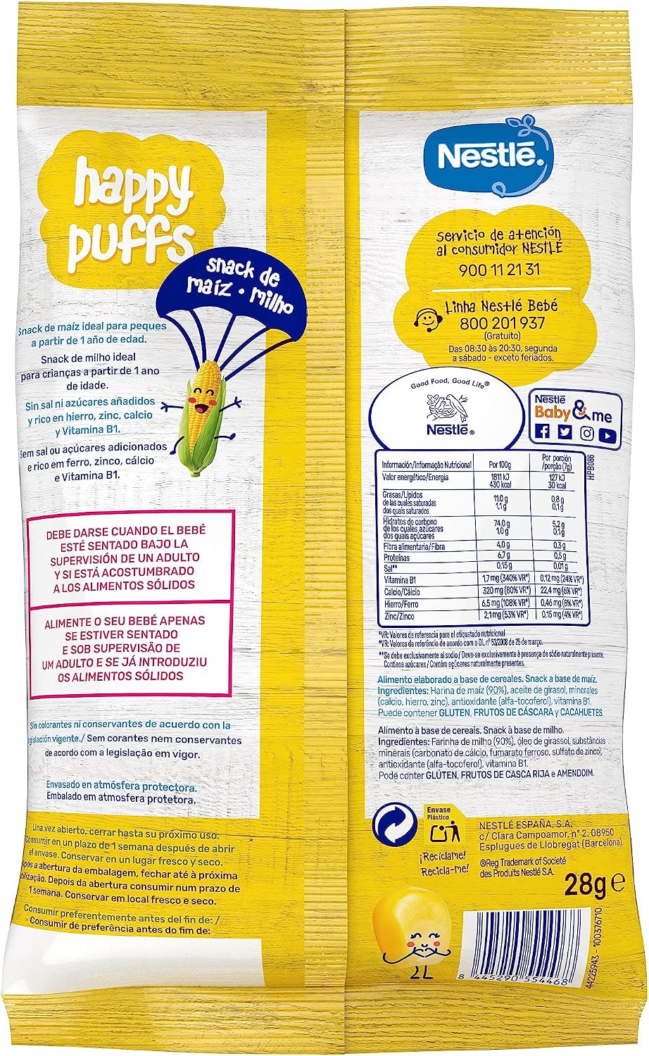 Detalle 2 de Nestlé Happy Puffs Maíz Natural - Snack Infantil 7x28g 🌽