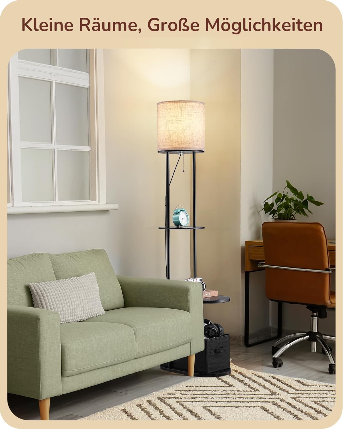 Thumbnail 5 de EDISHINE Stehlampe Wohnzimmer mit Regal und Aufbewahrungskorb – 165 cm, USB-Ladefunktion, 3 Farbtemperaturen