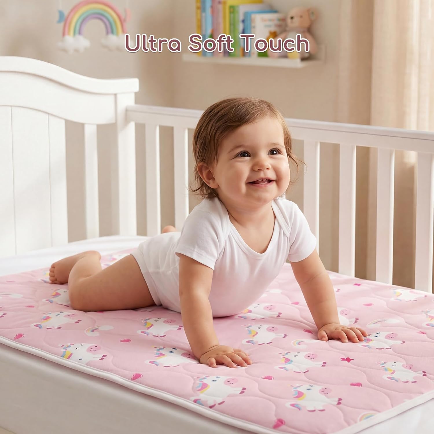 Detalle de Yukkidds 2 Pack Potty Training Bed Pads (75 x 90 cm, Pink Unicorn)