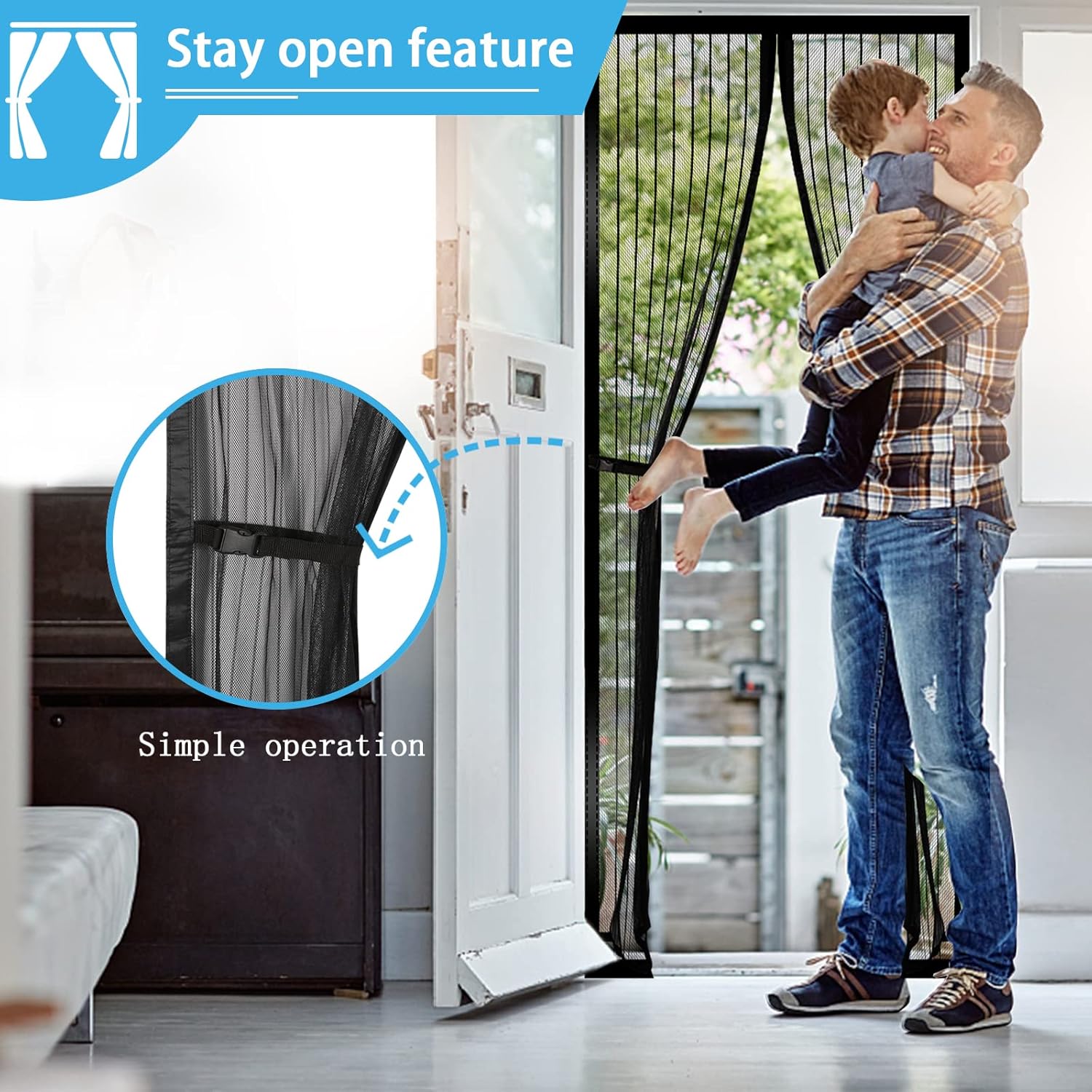 Thumbnail 4 de RnCop Magnetic Screen Door for Doors up to 90 × 200 cm (Black) – Heavy Duty Fly Screen with Self-Sealing Magnet Closure