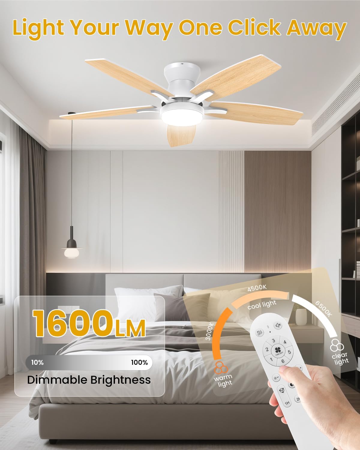 Thumbnail 5 de Airwit 106 cm Deckenventilator mit Beleuchtung, LED, DC-Motor & Fernbedienung