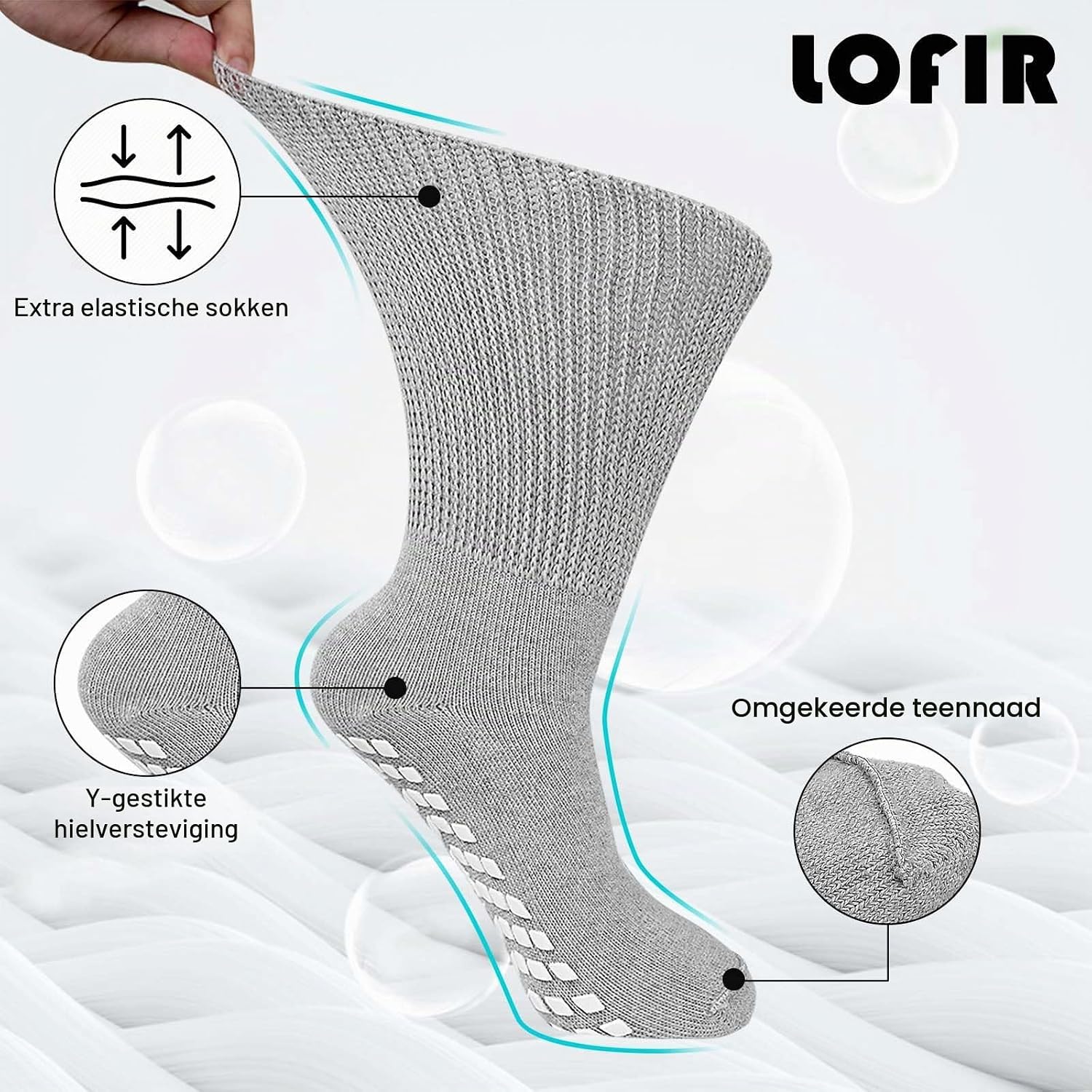 Thumbnail 4 de LOFIR diabetessokken van katoen, extra brede boord en antislip, 3 paar