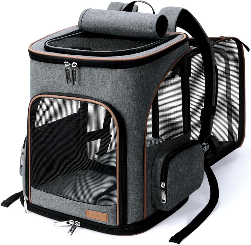 Detalle de Lekesky Katzenrucksack M Grau 32×25×38 cm