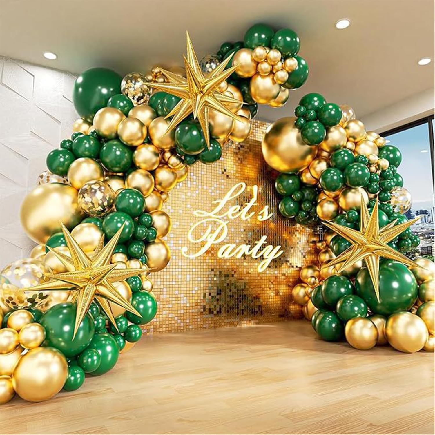 Detalle de 231Pcs Green and Gold Balloon Arch Kit with Foil Star Balloons (Green & Gold)