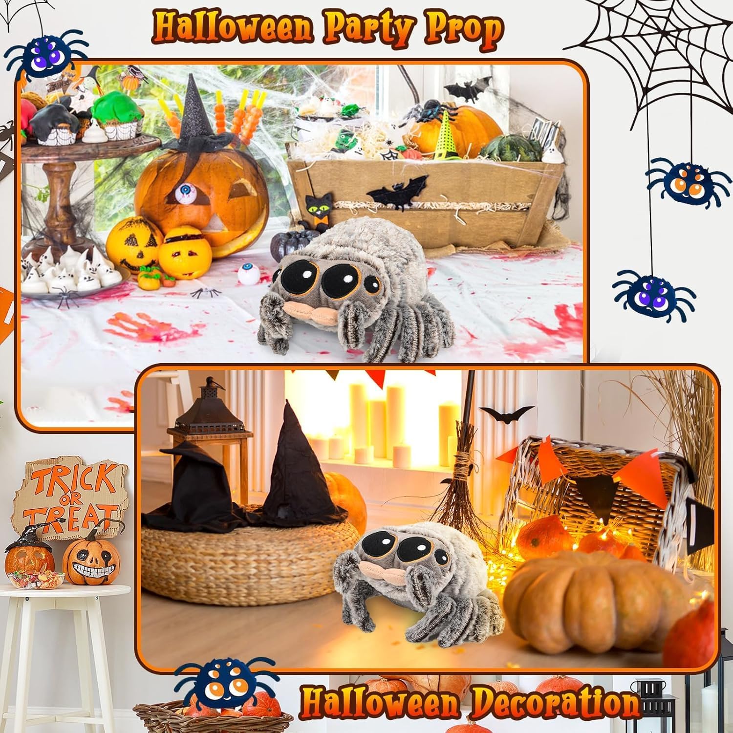 Detalle 2 de CelestiMingle Cel-A pluche spin met grote ogen voor Halloween en decoratie