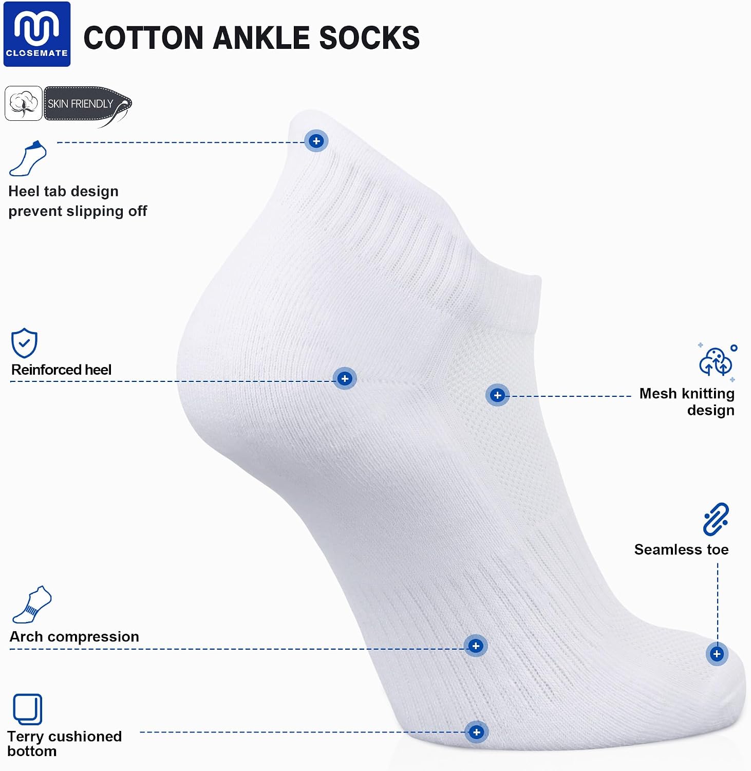 Thumbnail 2 de CLOSEMATE 7 Pairs Ankle Trainer Cushioned Sports Socks (Breathable, Non-slip Tab) – Multipack for Men & Women