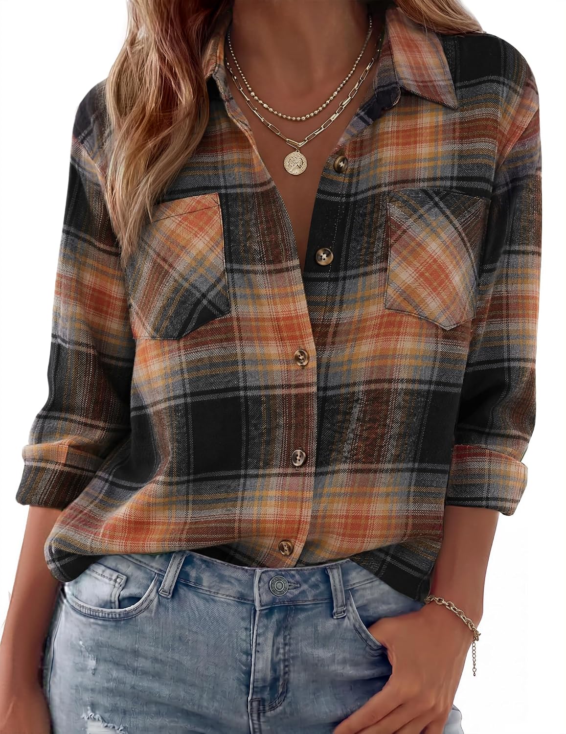 Detalle 2 de Zeagoo Women's Flannel Shirt Polyester Blend