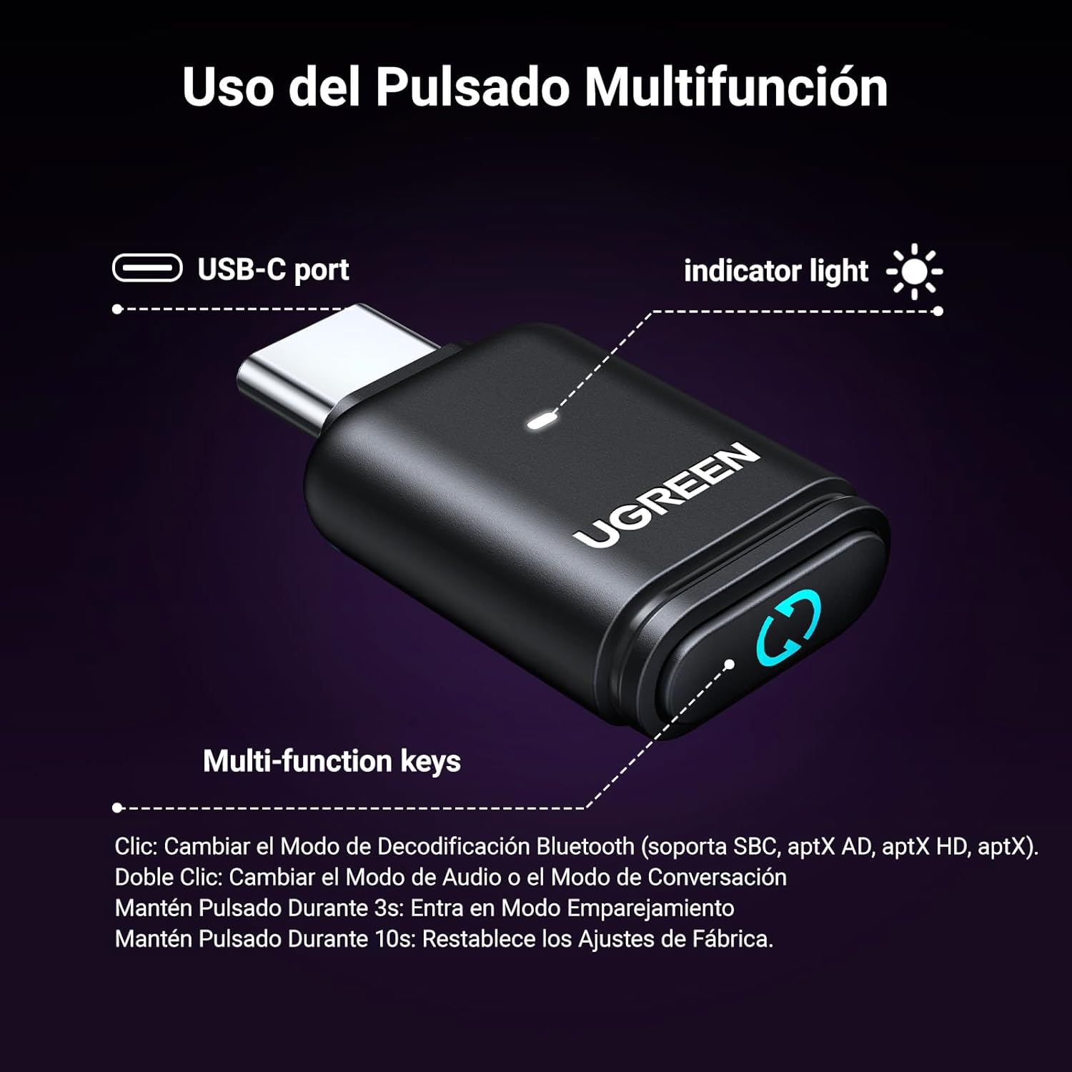 Thumbnail 7 de UGREEN USB C Transmisor Bluetooth 5.3 para Juegos