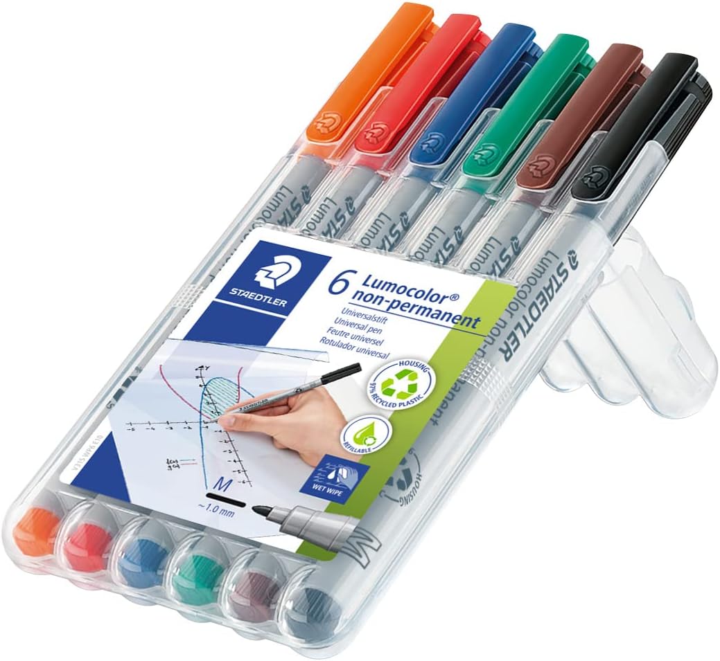Detalle de Staedtler Lumocolor 315 WP6 – Feutres non-permanents à pointe moyenne pour surfaces variées
