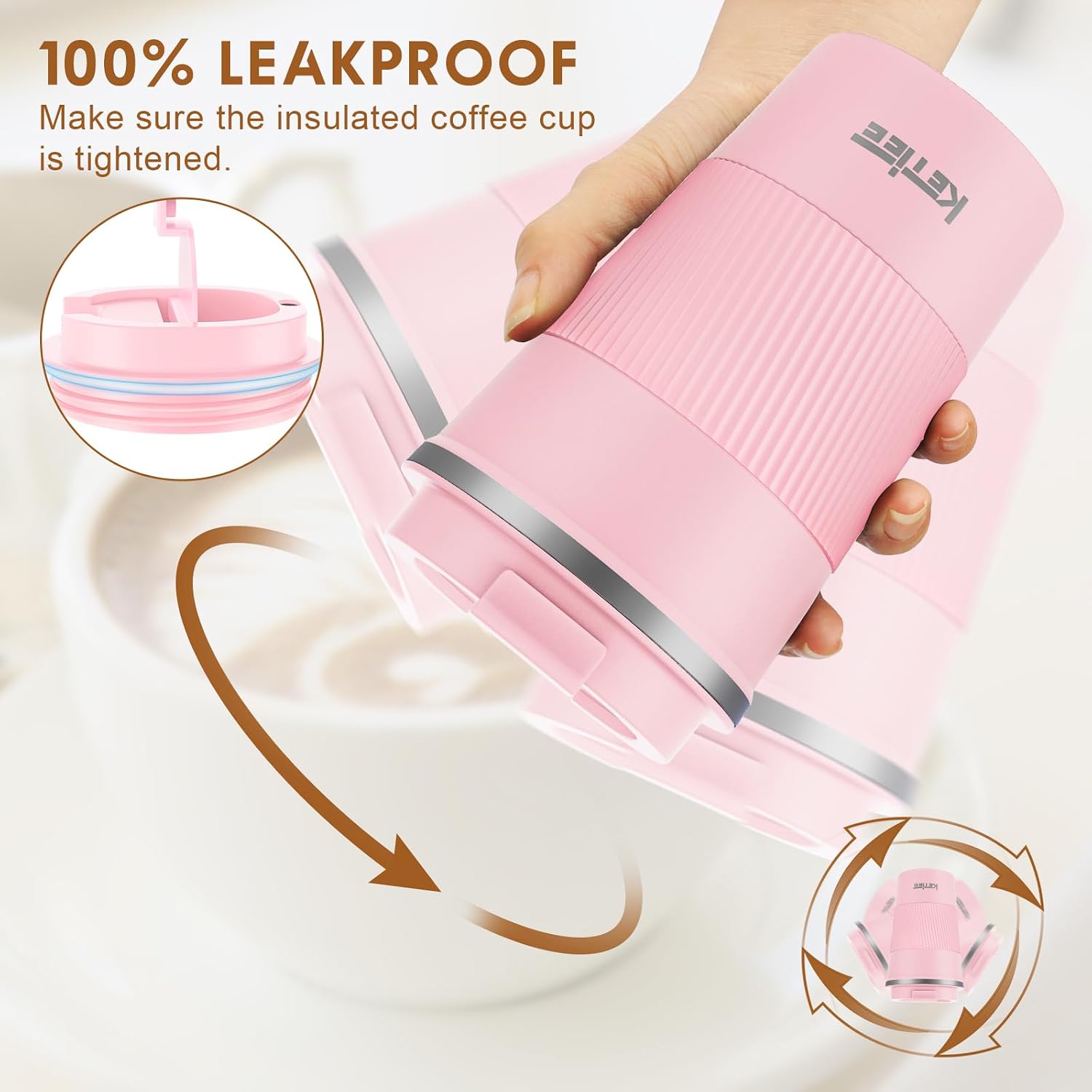 Detalle 2 de KETIEE Travel Mug Insulated 380ml Stainless Steel with Leakproof Lid (Pink)