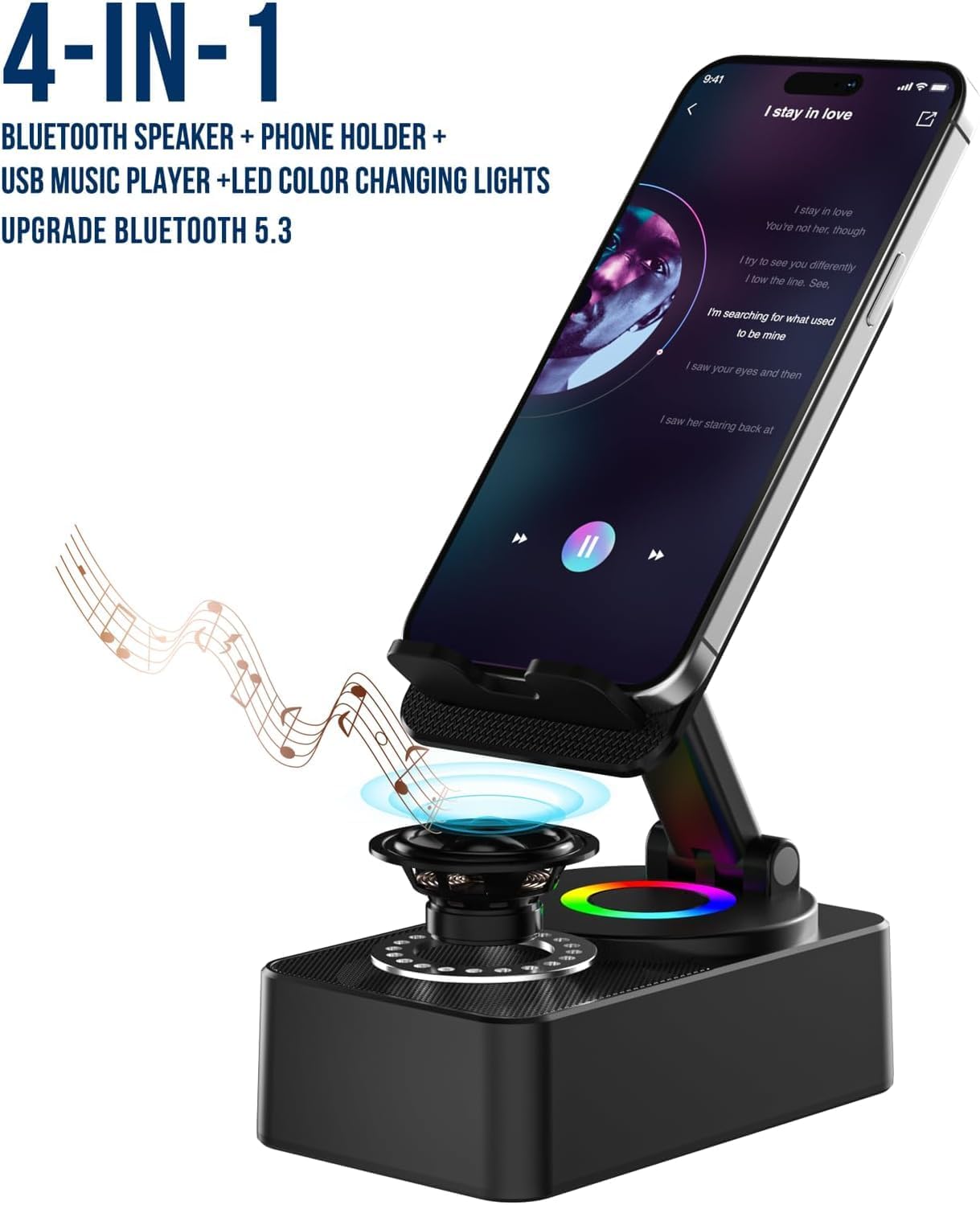 Detalle de voijump 4-in-1 Cell Phone Stand with Wireless Bluetooth Speaker and LED Lights