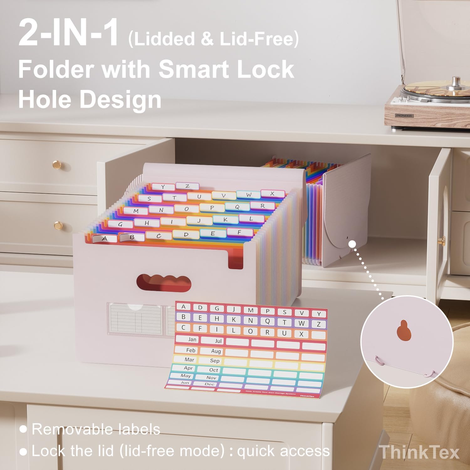 Thumbnail 2 de ThinkTex 26 Pockets File Organiser (A4) – Expanding Accordion Folder with Removable Tabs, Morandi Purple