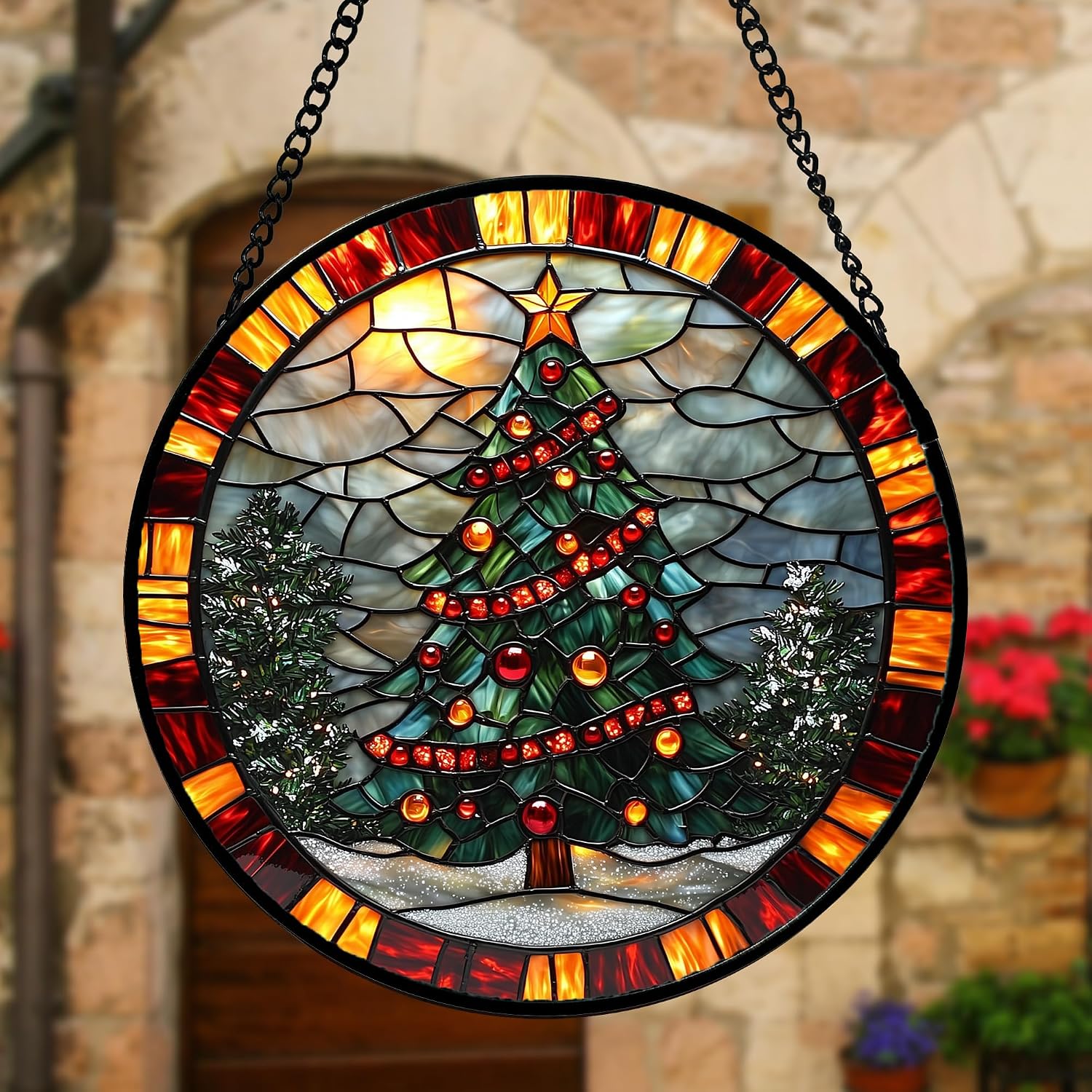 Detalle 2 de Stained Glass Christmas Tree Suncatcher, 9.8-inch