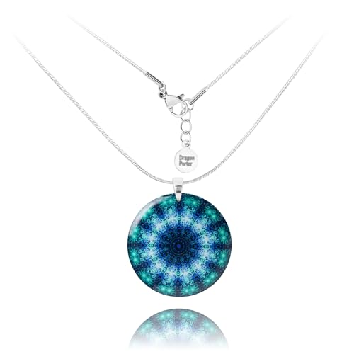 Detalle de Dragon Porter Boho Mandala Design Anhänger mit verstellbarer Edelstahlkette – Blau, Stil 10