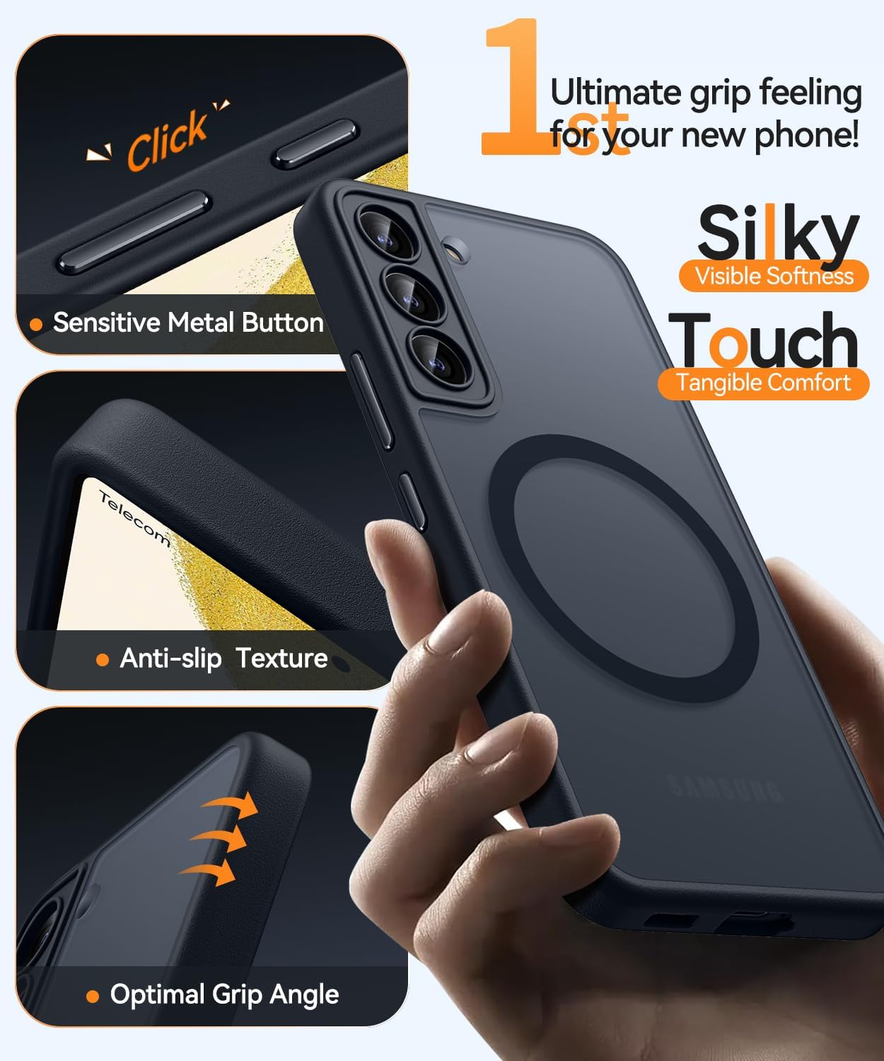 Detalle de CANSHN Cover Magnetica per Samsung Galaxy S22 (6.1') - Protezione Fotocamera a Copertura Totale, Back Opaco Nero