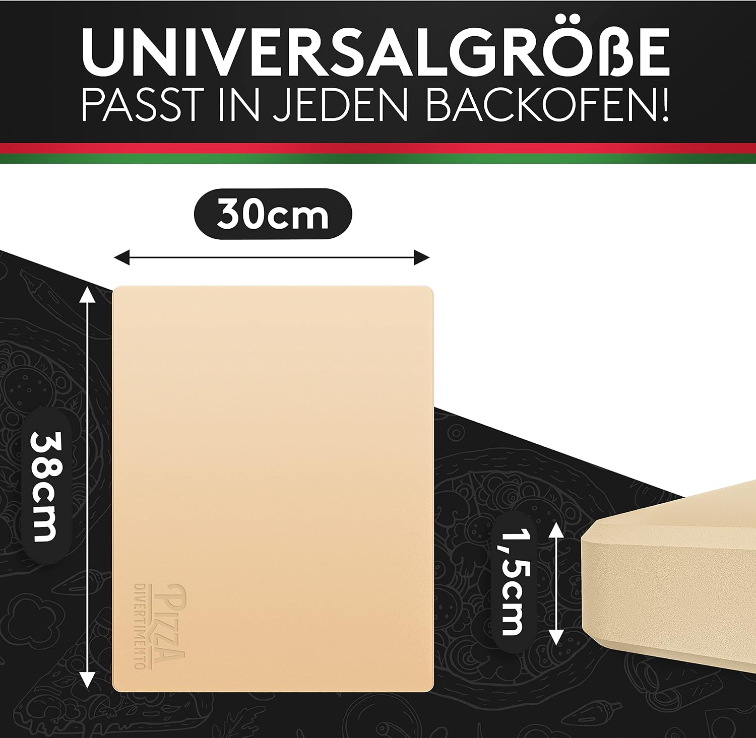 Thumbnail 1 de Pizza Divertimento DAS ORIGINAL Pizzastein – rechteckig, 38 x 30 x 1,5 cm, bis 900 °C, inkl. e-Rezeptbuch
