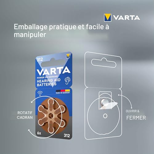 Thumbnail 5 de VARTA Piles auditives type 312, brun – lot de 60 | Power on Demand, Made in Germany