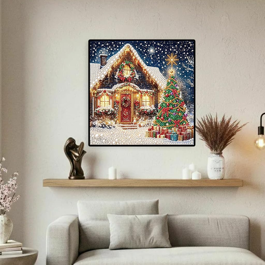 Detalle de EOPLK Christmas 3D Pearl Diamond Art Kit, 13.8 x 13.8-Inch Canvas