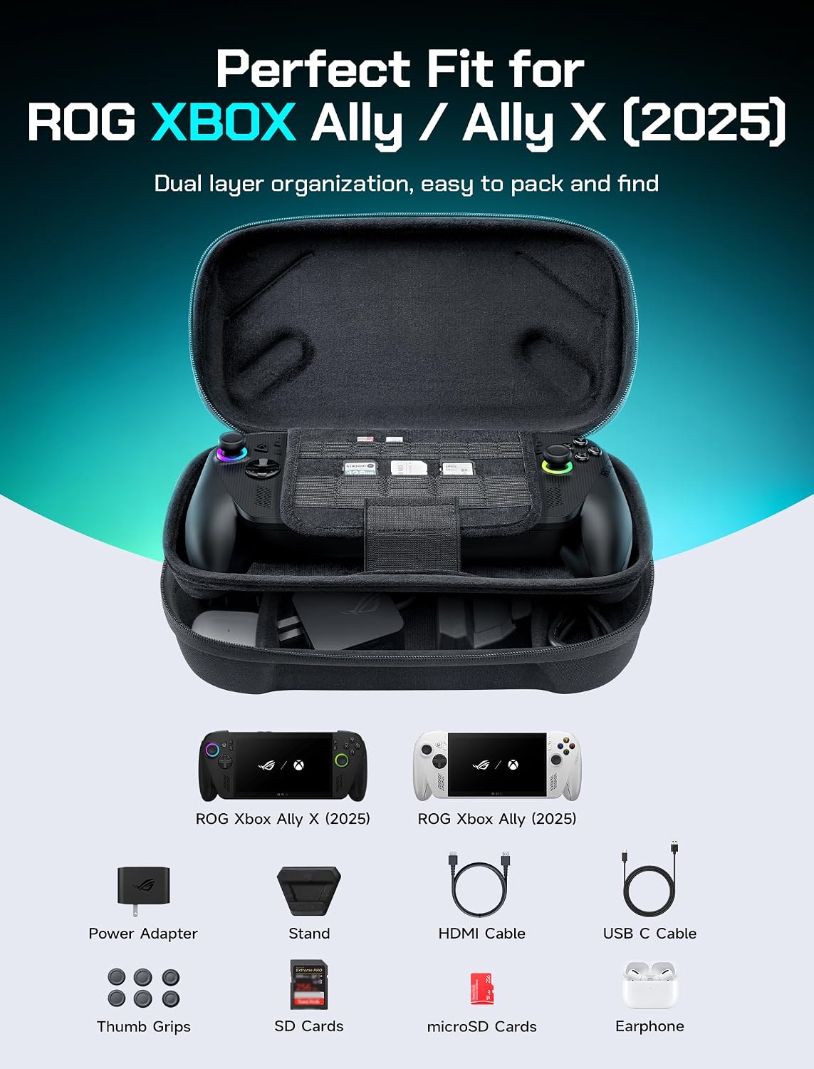 Thumbnail 2 de JSAUX Carrying Case Bundle for ROG Xbox Ally X (2025) — Screen Protectors, Thumb Grips, and Travel Bag Set