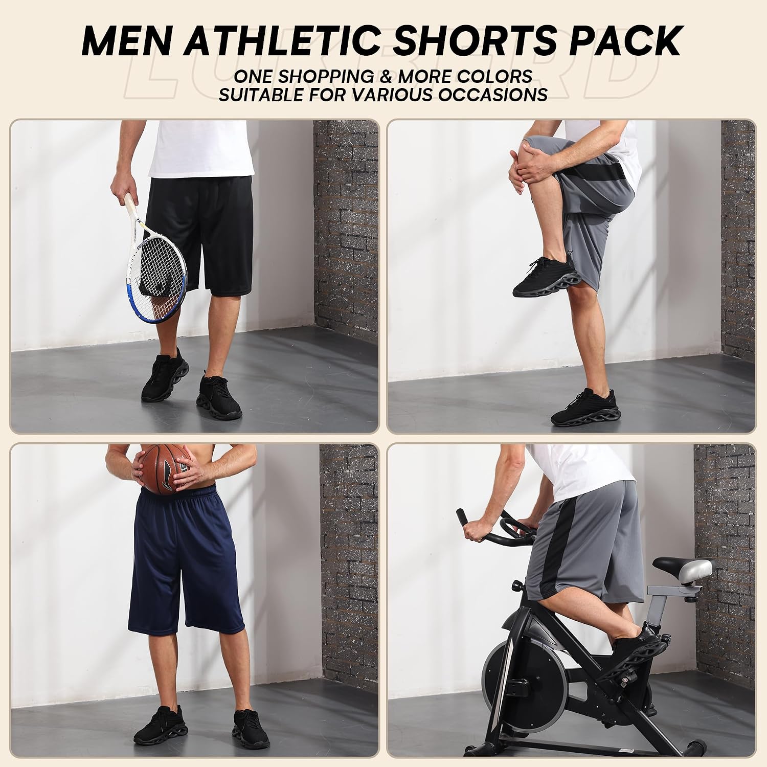 Detalle de LukBerd Men’s Long Athletic Shorts for Basketball & Gym (Camo, Quick-Dry with Pockets)