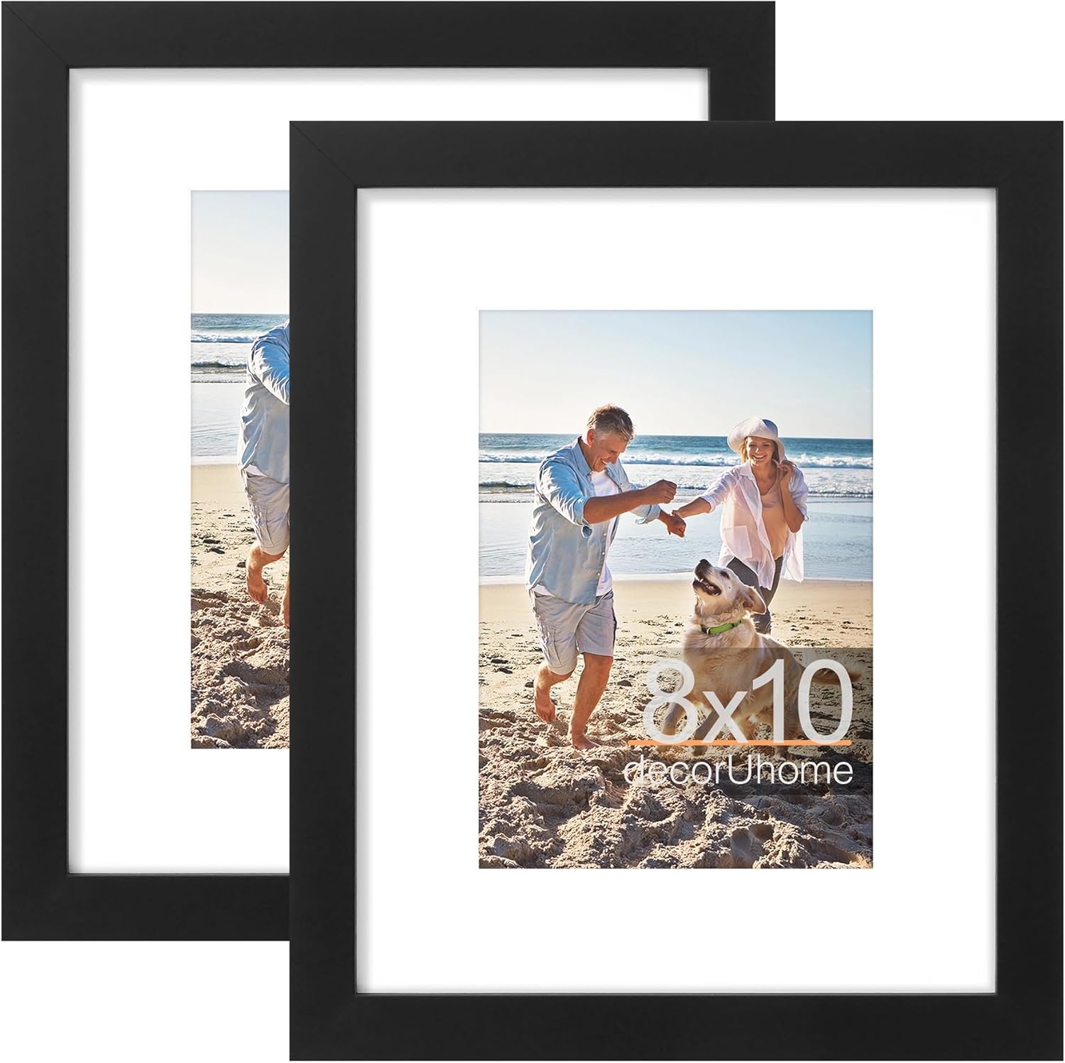 decorUhome 8x10 Picture Frame (2 Pack) – 5x7 with Mat or 8x10 without Mat, Black