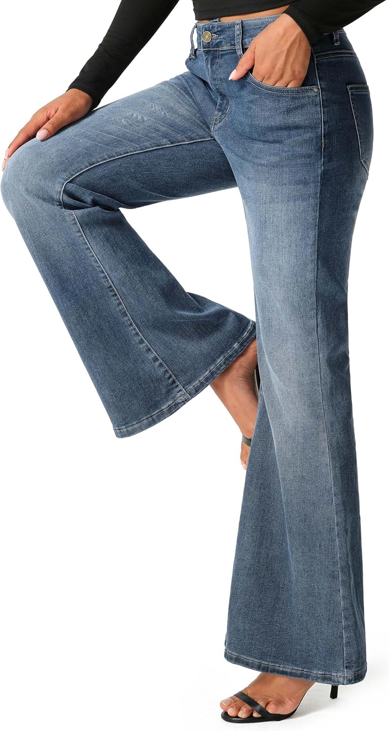 Thumbnail 2 de THE GYM PEOPLE Women's Mid-Rise Bootcut Jeans, Stretch Denim, Five Pockets