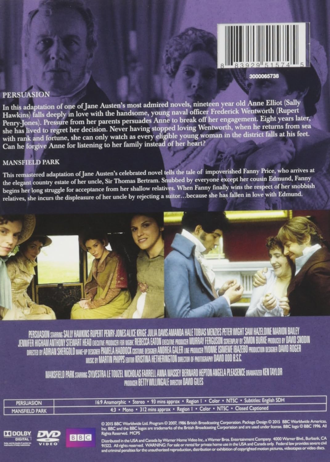 Detalle 2 de Persuasion & Mansfield Park 1000581366 DVD, Two Jane Austen Dramas