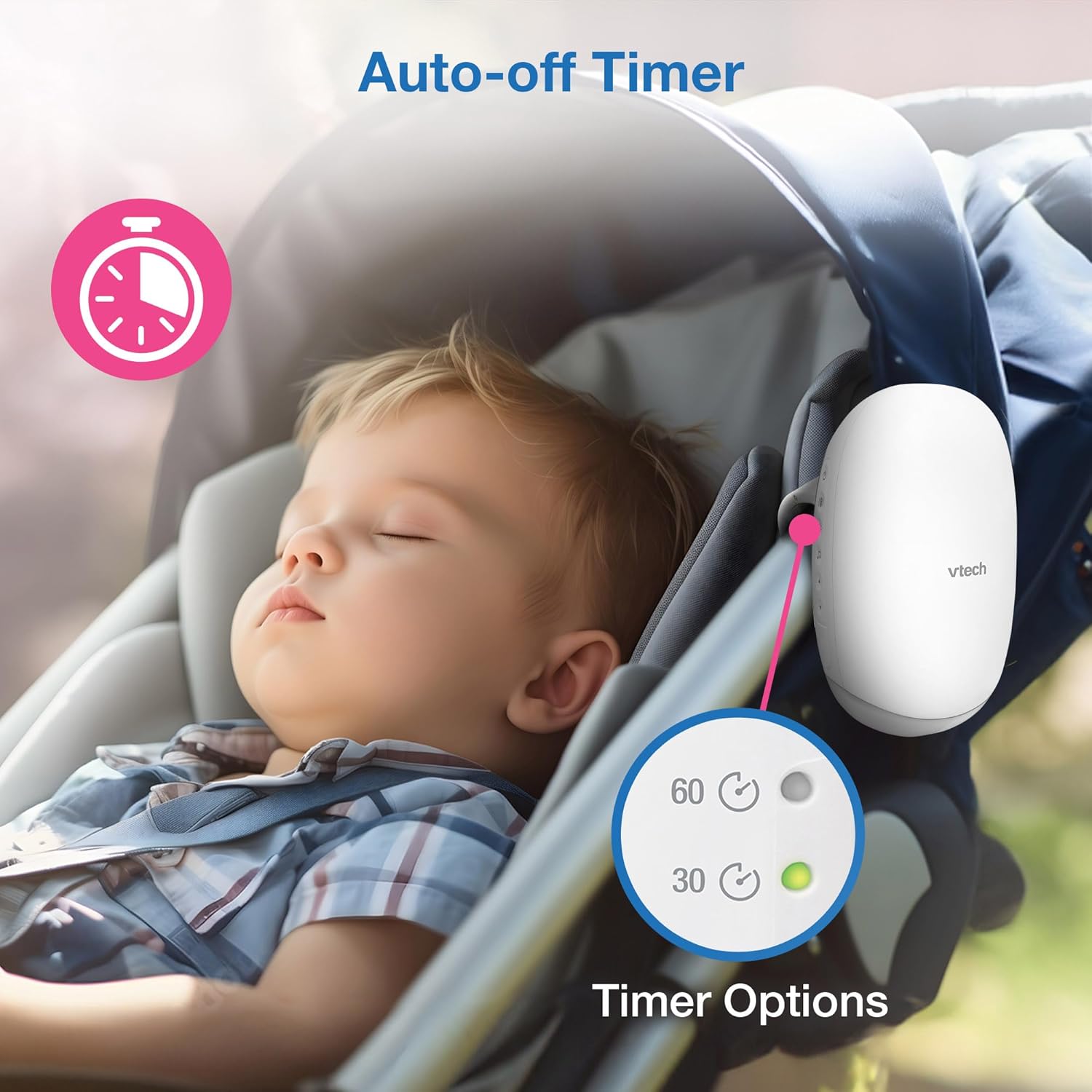 Thumbnail 5 de VTech V-Hush Baby Stroller Rocker BC8611 with Amber Night Light, Soothing Sounds & Rechargeable Battery (USB-C)