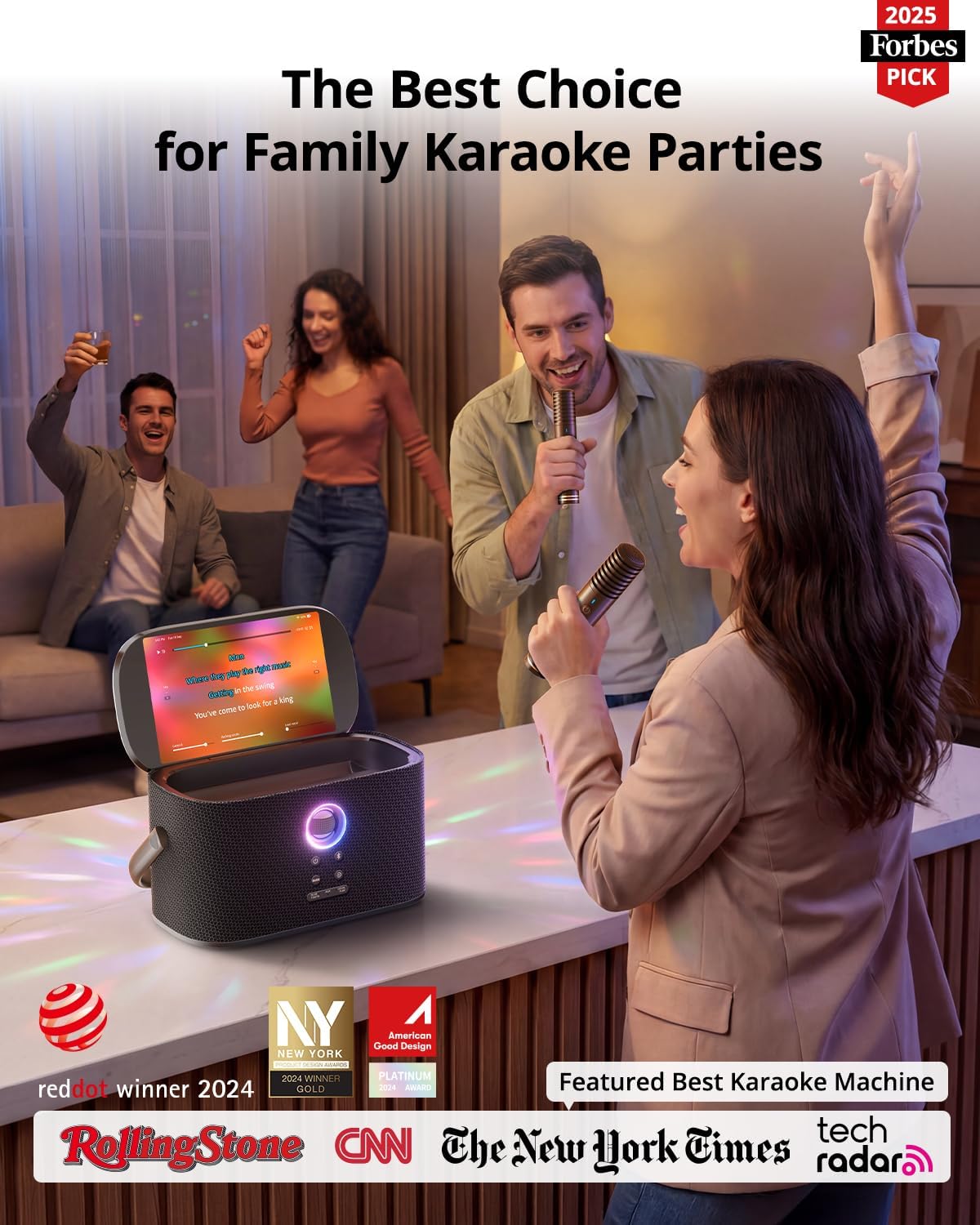 Detalle 2 de Ikarao Shell S2 Portable Karaoke Machine with Lyrics Screen, 2 Wireless Mics