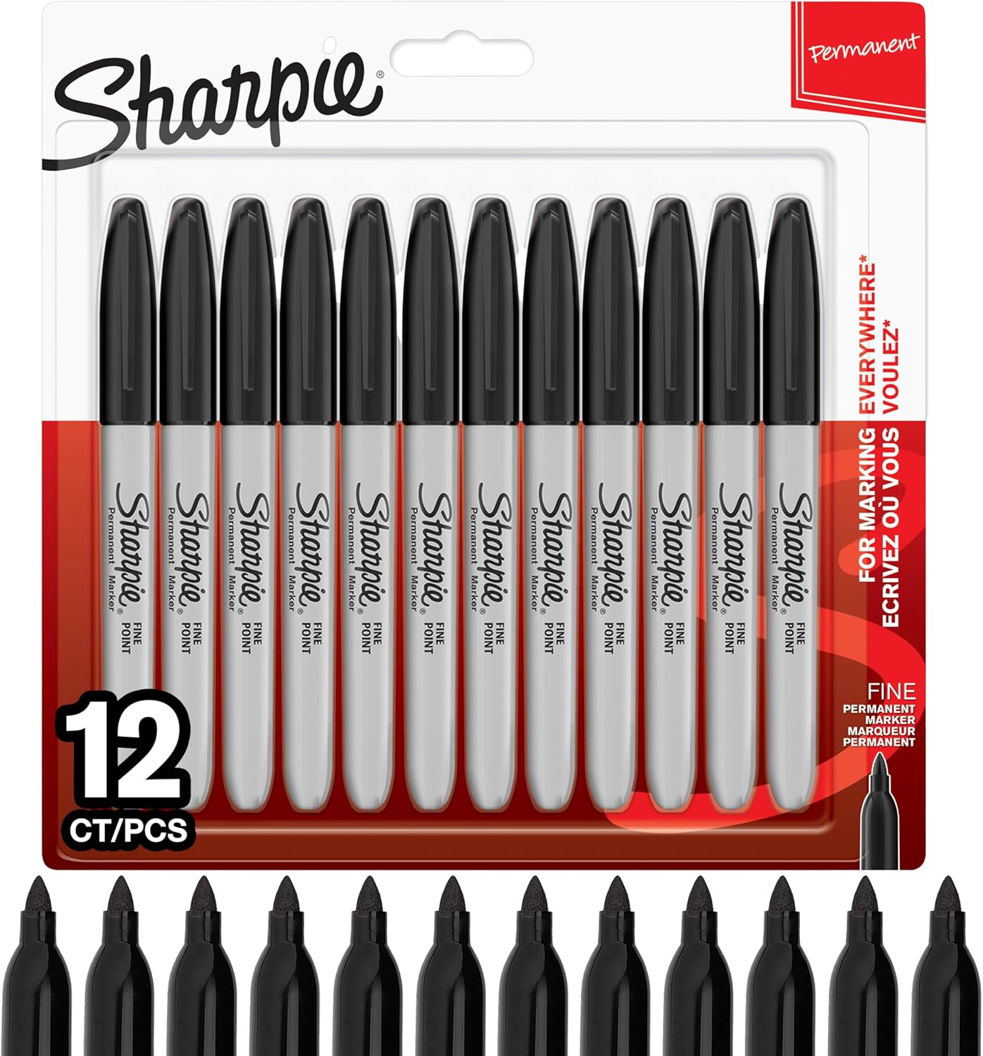 Detalle de Sharpie permanenta märkpennor, fin spets, svart, 12-pack