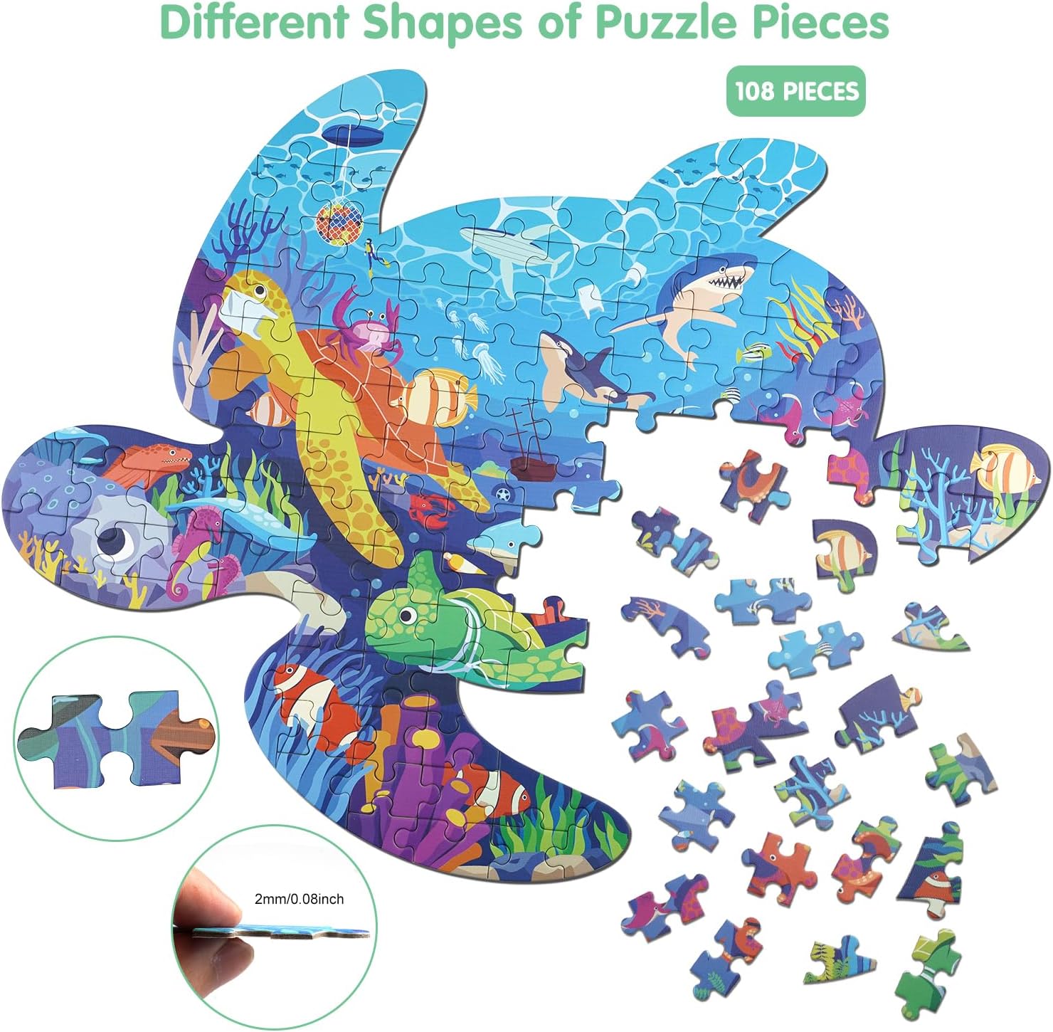 Thumbnail 2 de Sea Turtle Jigsaw Puzzle for Kids – 108 Large Pieces for Ages 4–10