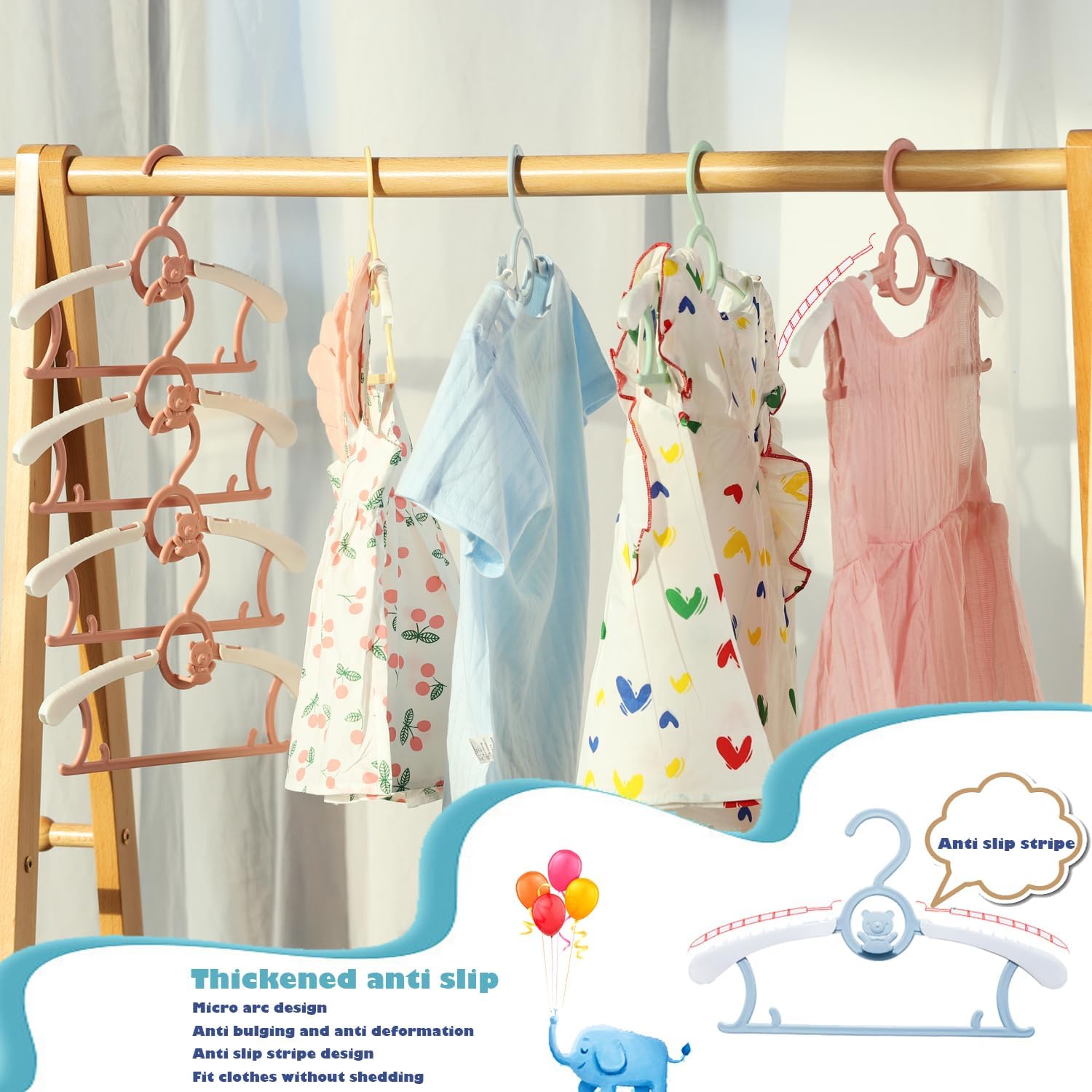 Thumbnail 3 de JSF Mitwachsende Kleiderbügel Kinder, Set20 – stapelbare Hakenbügel mit rutschfestem Design (Grau + Weiss)
