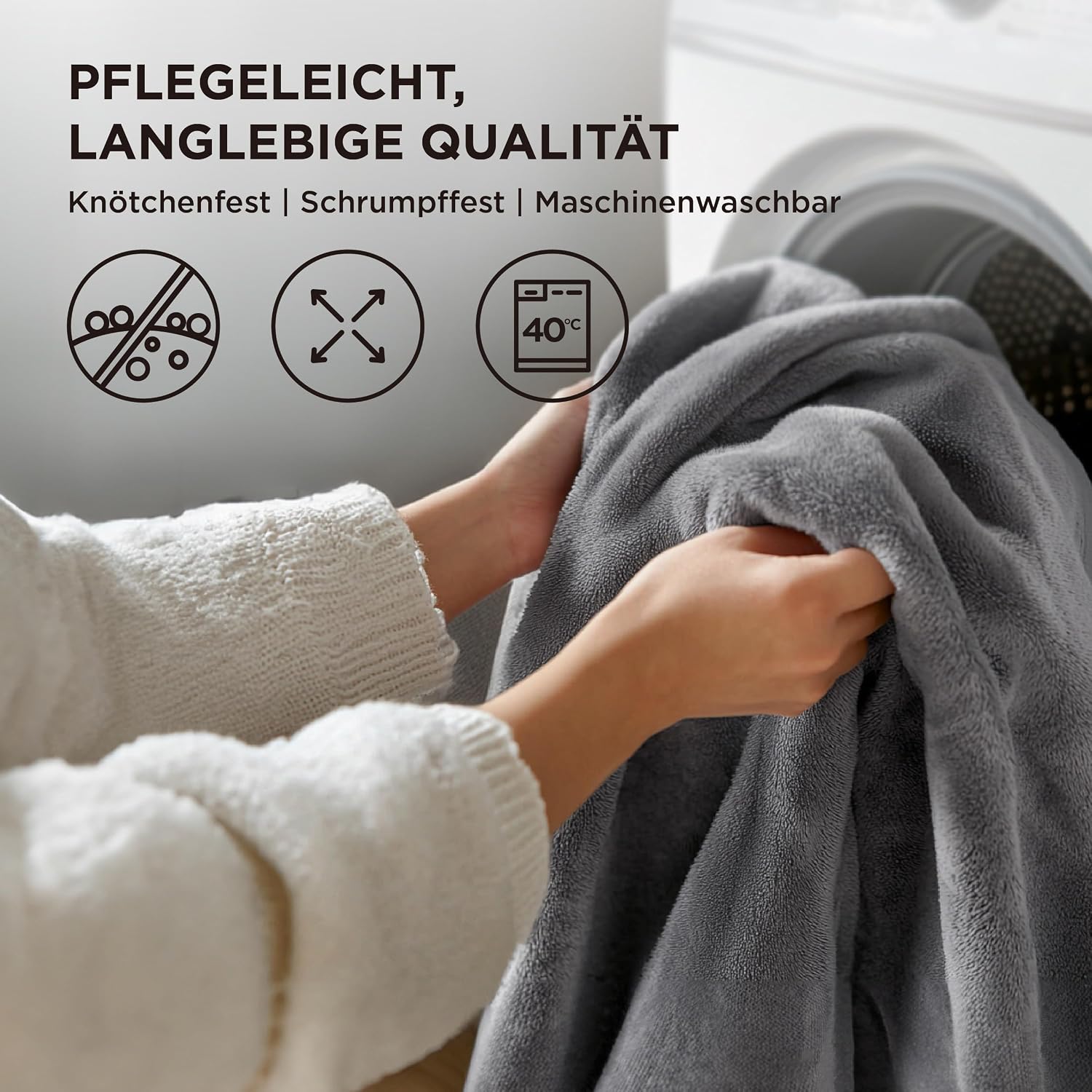 Detalle 2 de BEDSURE Flauschig Fleecedecke XXL 220x240 cm (grau) – warme Wohndecke zum Kuscheln
