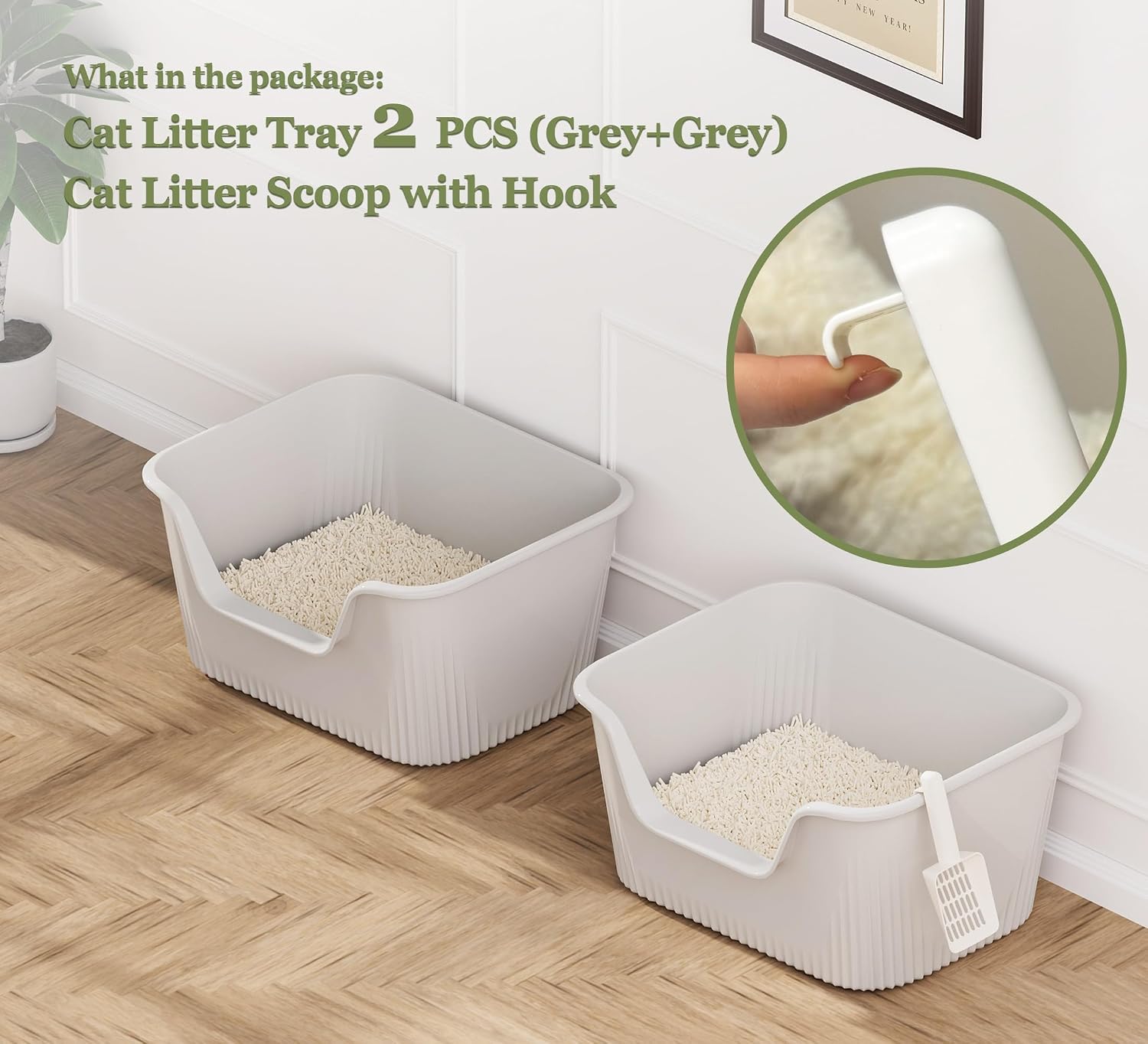 Detalle de Vealind Cat Litter Tray High Sided with Side Entry (2 Pack) with Scoop – Deep, Anti-splash kitten litter box