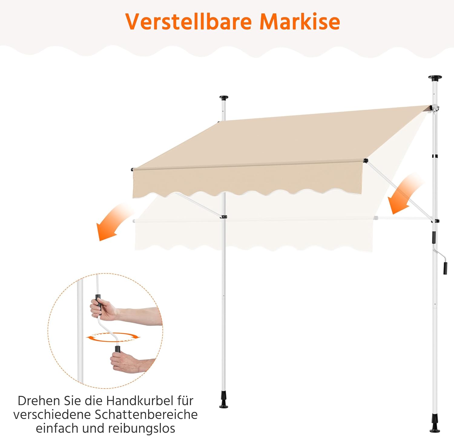 Thumbnail 6 de Yaheetech Klemmmarkise 200 cm: Balkonmarkise mit Handkurbel zum Aufstellen ohne Bohren