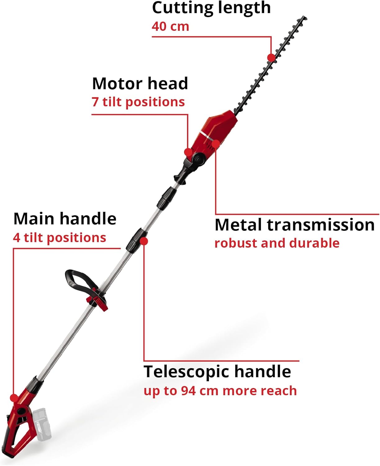 Thumbnail 2 de Einhell Cordless Long Reach Hedge Trimmer 18V Power X-Change (GE-HH 18/45 Li T Solo Pole Hedge Trimmer)