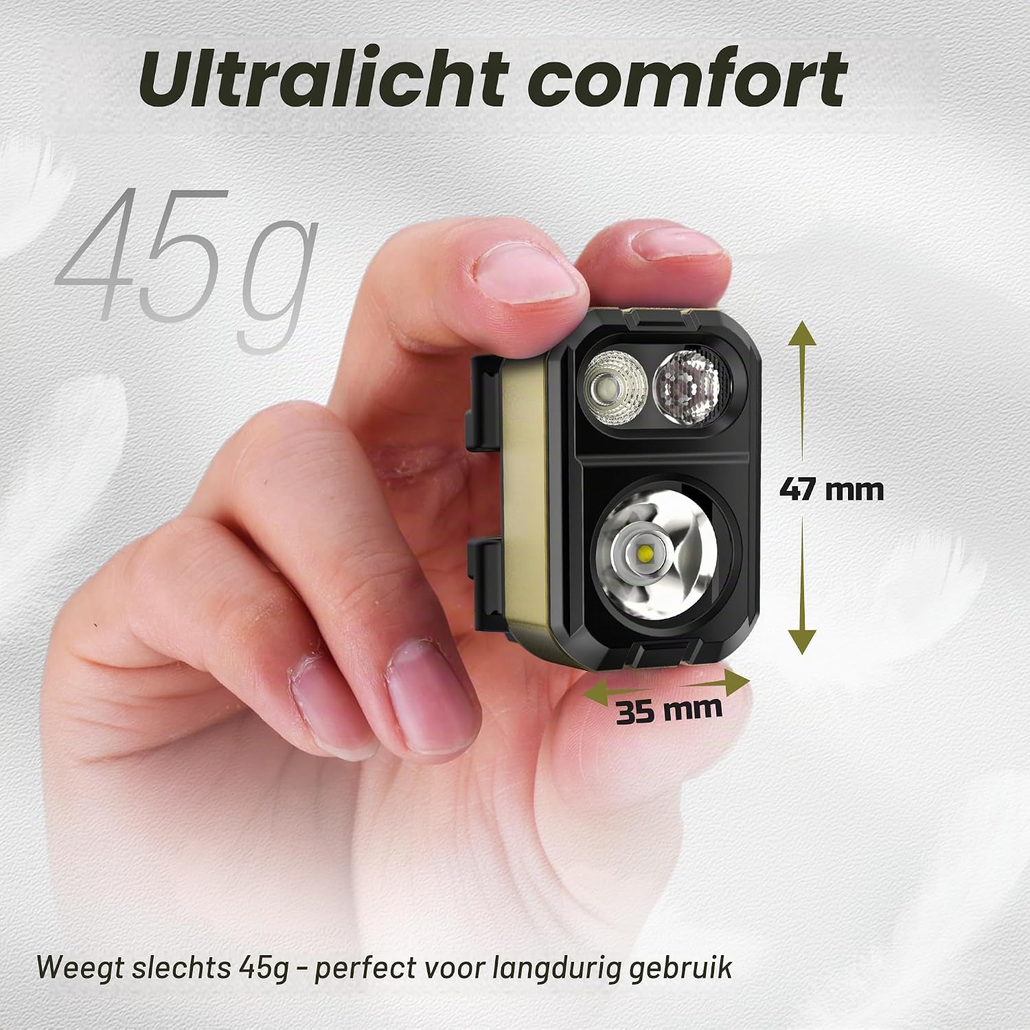 Detalle de EverBrite E021078 led-hoofdlamp, 45 g, IP67 en 7 lichtstanden