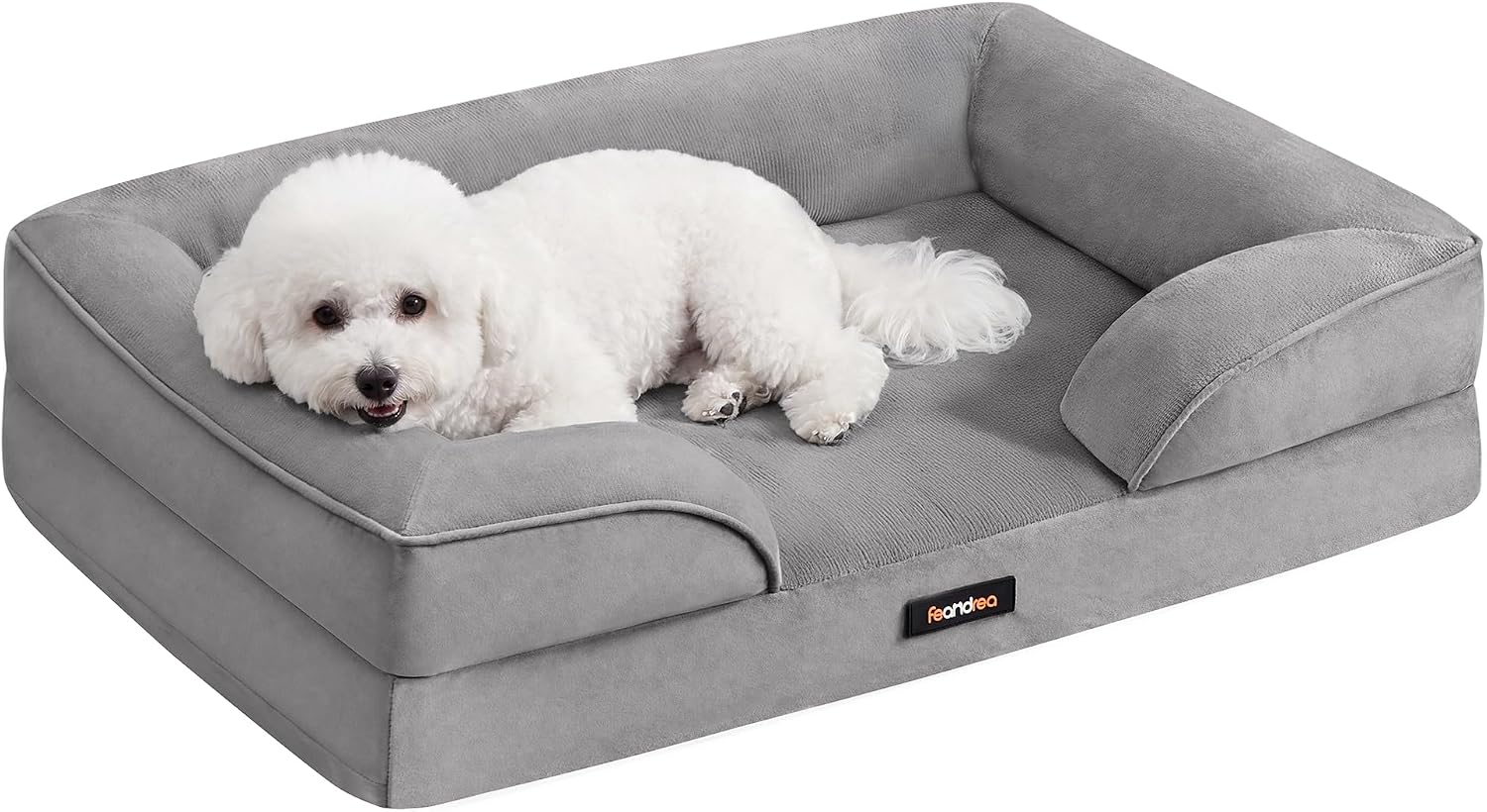 Feandrea Cuccia Ortopedica per Cani M – Letto con Bordo Rialzato, 76x51x16 cm, Grigio Tortora