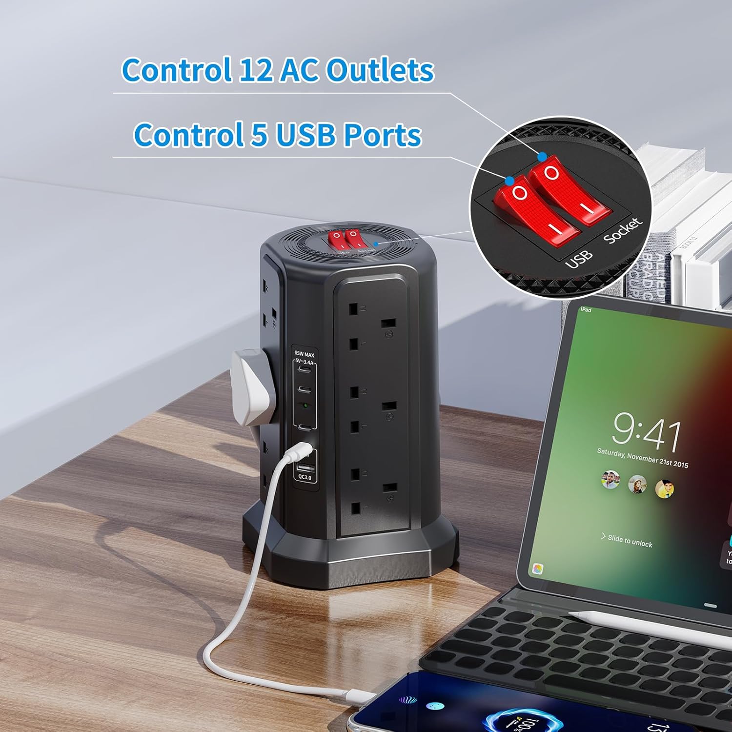 Thumbnail 4 de Tower Extension Lead 3M with USB 65W