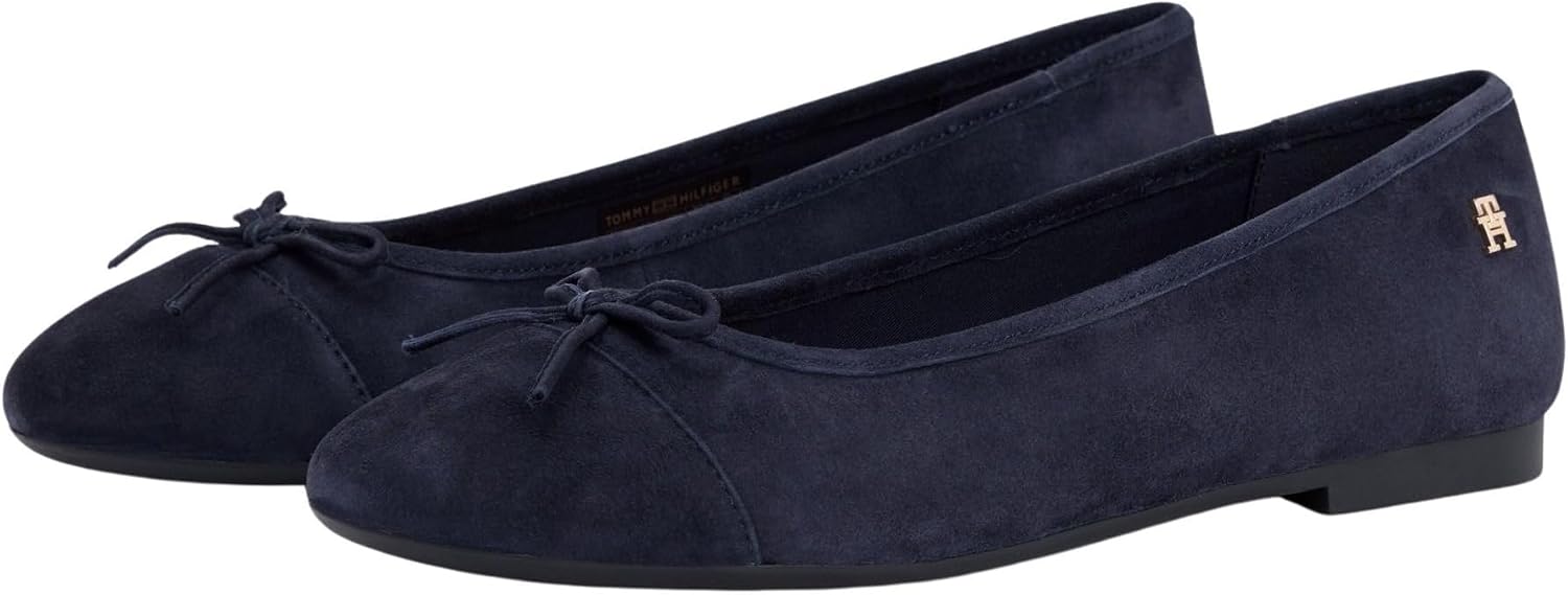 Detalle de Tommy Hilfiger Damen Suede Ballerina FW0FW09357 - Elegante Leder-Ballerinas