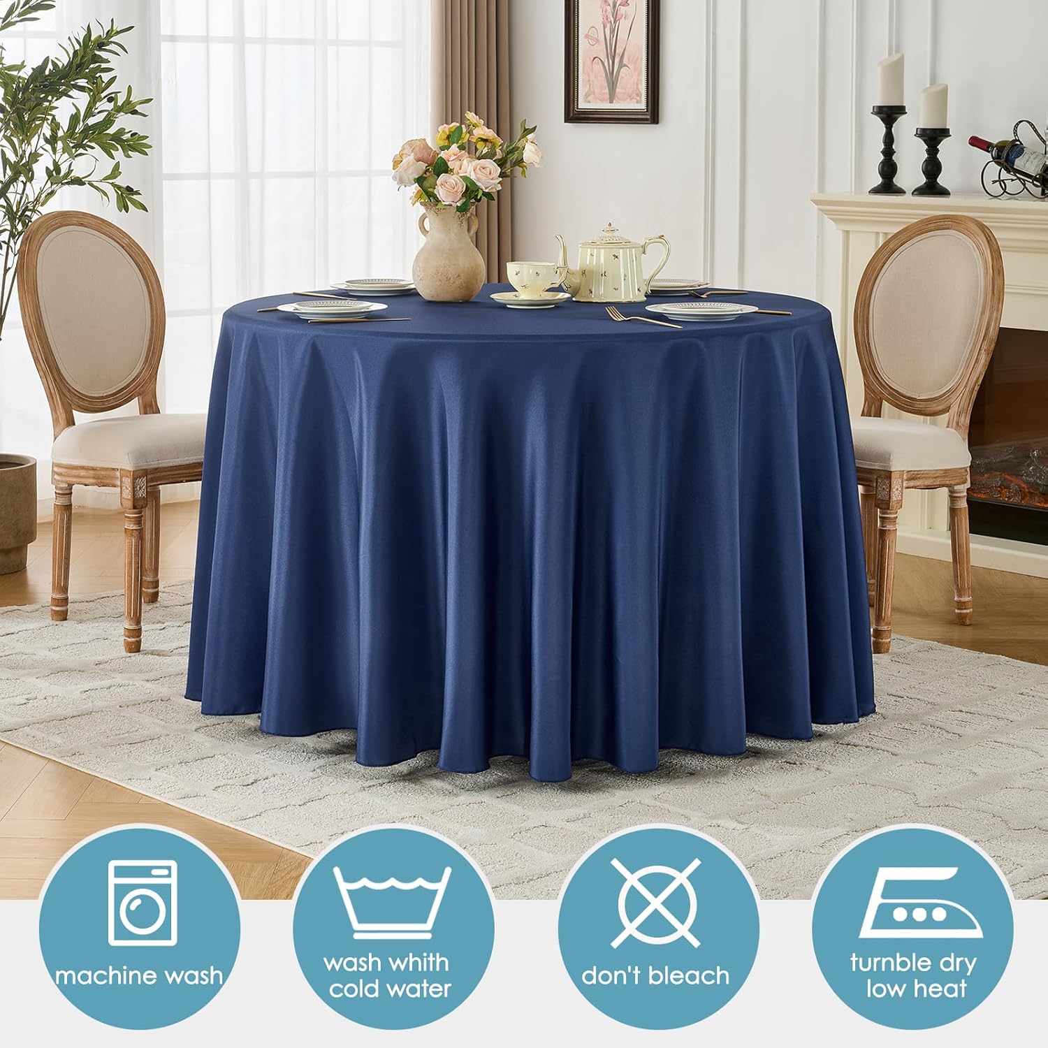 Detalle de VidaFete 10-Pack Navy Blue 120-Inch Round Tablecloth (Polyester) for Dining, Parties & Buffets
