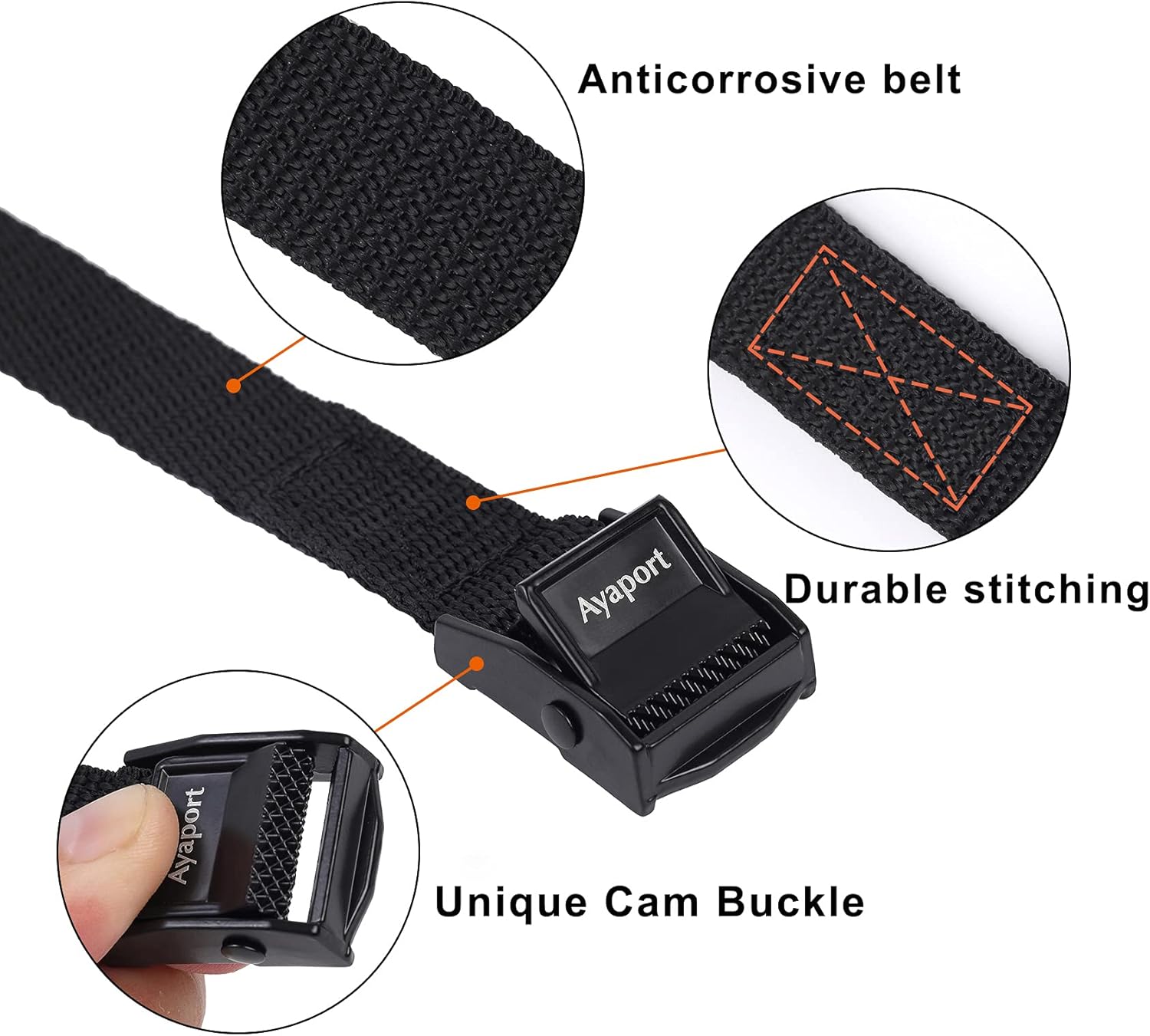 Detalle de Ayaport Lashing Straps with Buckles – 4 Pack, 0.75" x 48", Cam Buckle Tie Down Cinch Straps