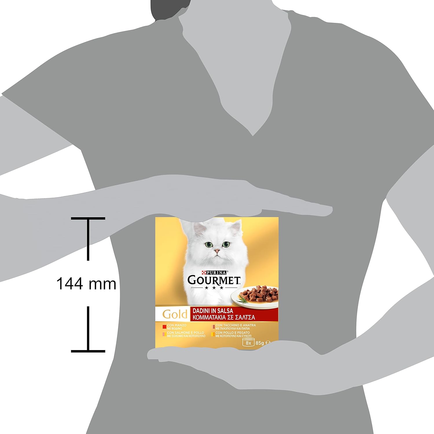 Detalle de GOURMET GOLD Cibo umido per gatti adulti – Dadini in Salsa con Manzo, Tacchino e Anatra, Salmone e Pollo, Fegato e Pollo (96 lattine da 85 g)